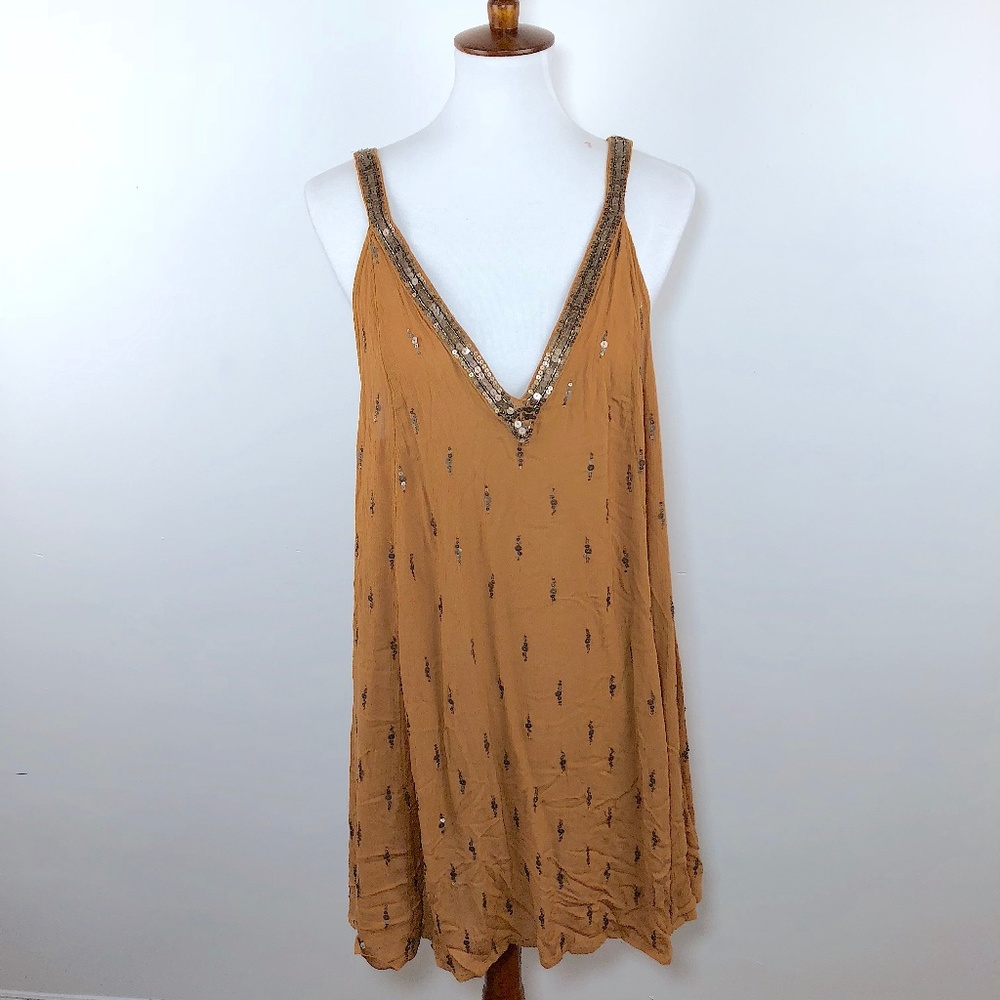 NWT Free People Mustard Sequin Mini Dress sz Large